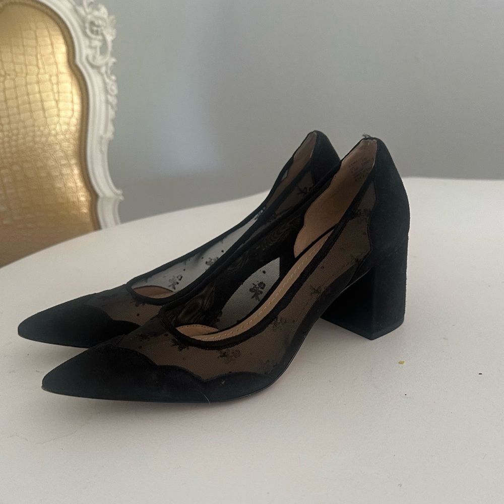 Coach Whitley Pump With Tea Rose Mesh 8.5 B black genuine suede femme block heel